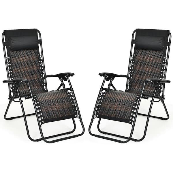 ANGELES HOME Light Brown and Black 2-Piece Metal Folding and Reclining Zero Gravity Lawn Chair with Removable Headrest