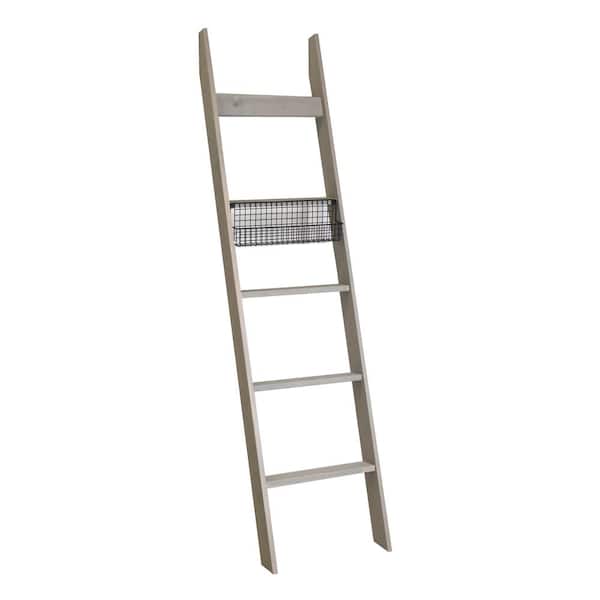 Unbranded Light Gray 72 in. Country Chic Decorative Blanket Ladder - Metal Basket