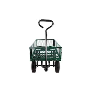 3.64 cu. ft. Green Outdoor Garden Mesh Metal Garden Cart with Removable Side Panels, Solid Wheels and Adjustable Handle