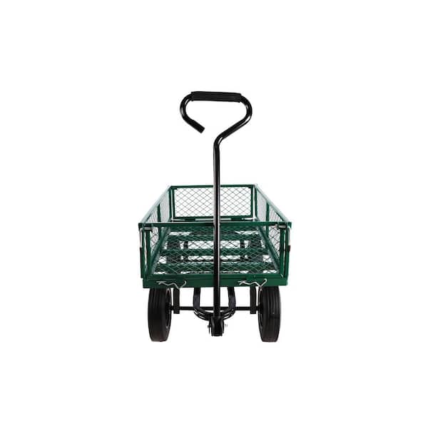 Tunearary 3.64 cu. ft. Green Outdoor Garden Mesh Metal Garden Cart with Removable Side Panels, Solid Wheels and Adjustable Handle