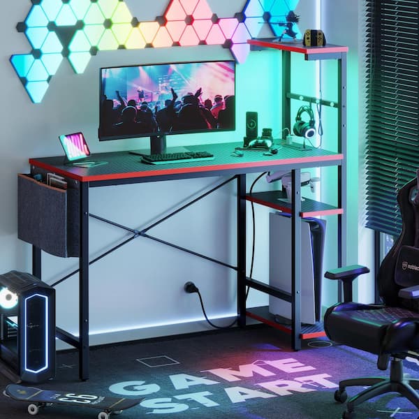 Bestier 65 in. L Shaped Gaming Desk with Monitor Stand Black Carbon Fiber  Reversible Computer Desk D446W-GAMD - The Home Depot