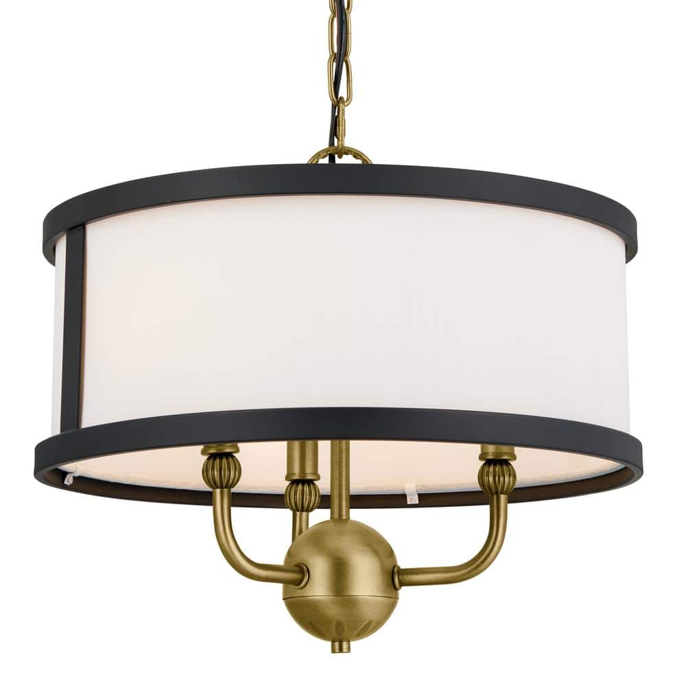 Natural Brass Mini Drum Chandelier with White Shade