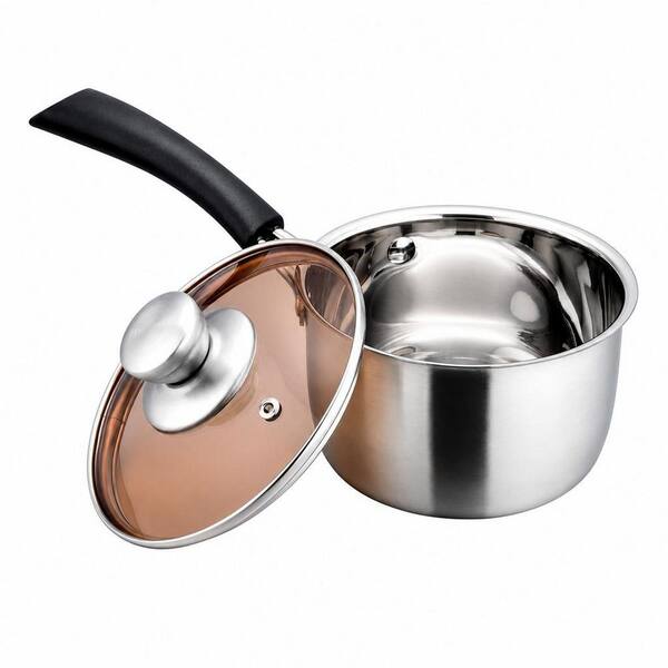 1 qt. Silver Stainless Steel Sauce Pan with Glass Lid Lid, Easy Clean and Rust Free, Dishwasher Safe, Heat-Proof Handle
