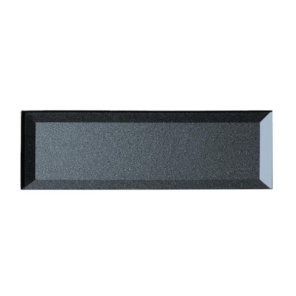 ABOLOS Secret Dimensions Glossy Blue Gray Beveled Subway 3 in. x 12 in Glass Wall Tile Sample