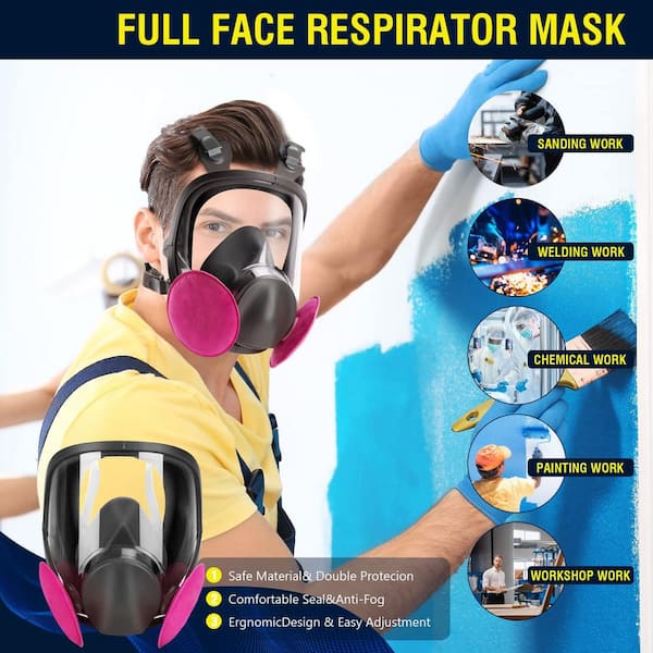 Full-Face Respirator Mask Gas-Masks with 40 mm Activated Carbon Filter  Canister, Paint Respirators Dust Mask for Industrial, Polishing, Chemical  Handling, Painting Welding, Survival : : Industrial & Scientific