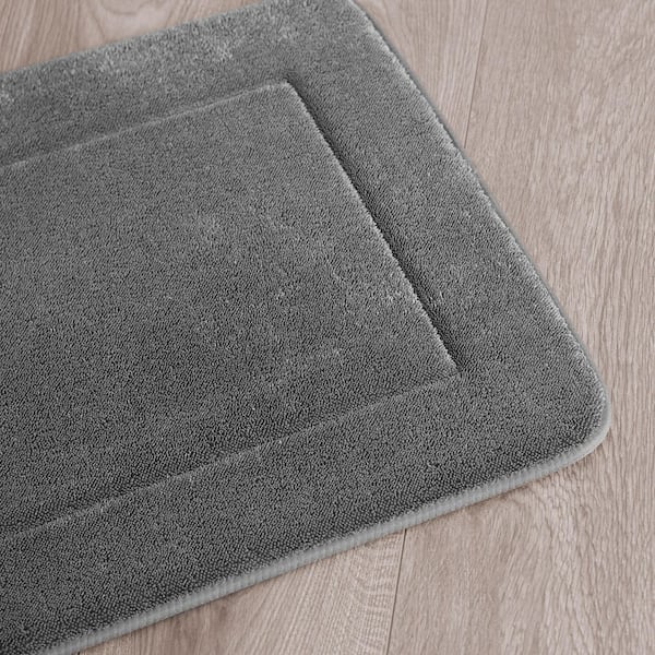 Terry Dark Gray 24 in. x 40 in Microfiber Memory Foam. 2-Piece Set Large Bath Mat Set