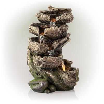 11 in. Tall Indoor/Outdoor 5-Tier Rainforest Waterfall Fountain with LED Lights