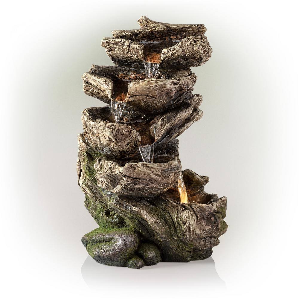 11 in. Tall Indoor/Outdoor 5-Tier Rainforest Waterfall Fountain with LED Li