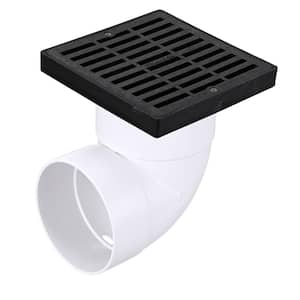 6 in. Plastic Square Drainage Grate with Adapter in Black
