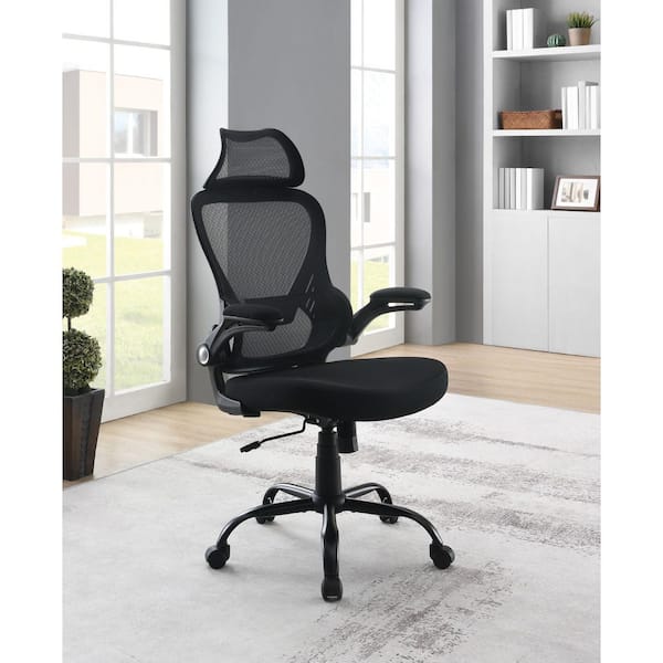 Office Star Products Black Fabric Seat with Black Mesh Back and Headrest Ergonomic Task Chair in Black with Adjustable Arms