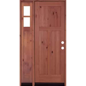 50 in. x 96 in. Alder 3 Panel Left-Hand/Inswing Clear Glass Red Chestnut Stain Wood Prehung Front Door w/Left Sidelite