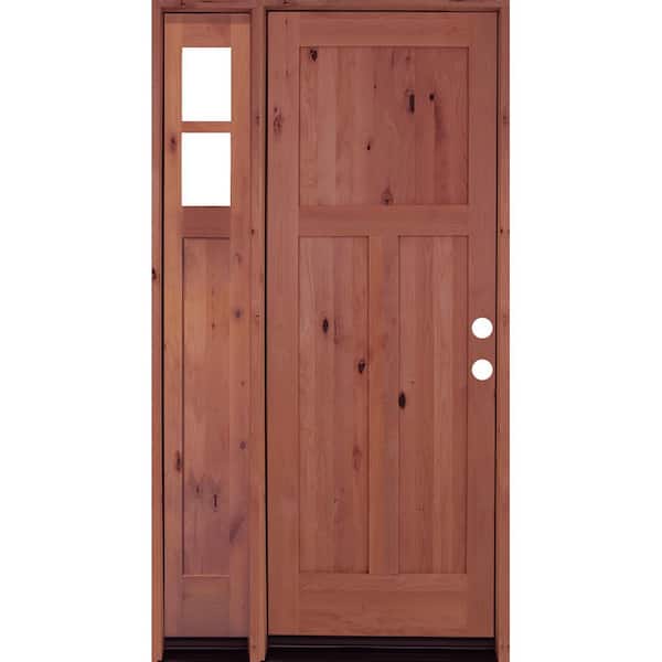 Krosswood Doors 56 in. x 96 in. Alder 3Panel Left-Hand/Inswing Clear Glass Red Chestnut Stain Wood Prehung Front Door with Left Sidelite
