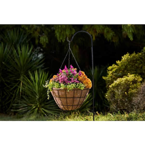 Large Black Metal Hanging Round Planter with Coco Liner (20 in. L x 20 in. W x 10.5 in. H)