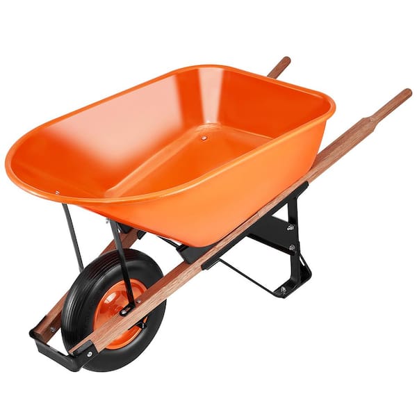 6 cu. ft. Plastic Garden Cart, Load 330 lbs. Capacity, One-Wheel Garden Dump Cart with 16 in. Wide Track Wheels, Metal
