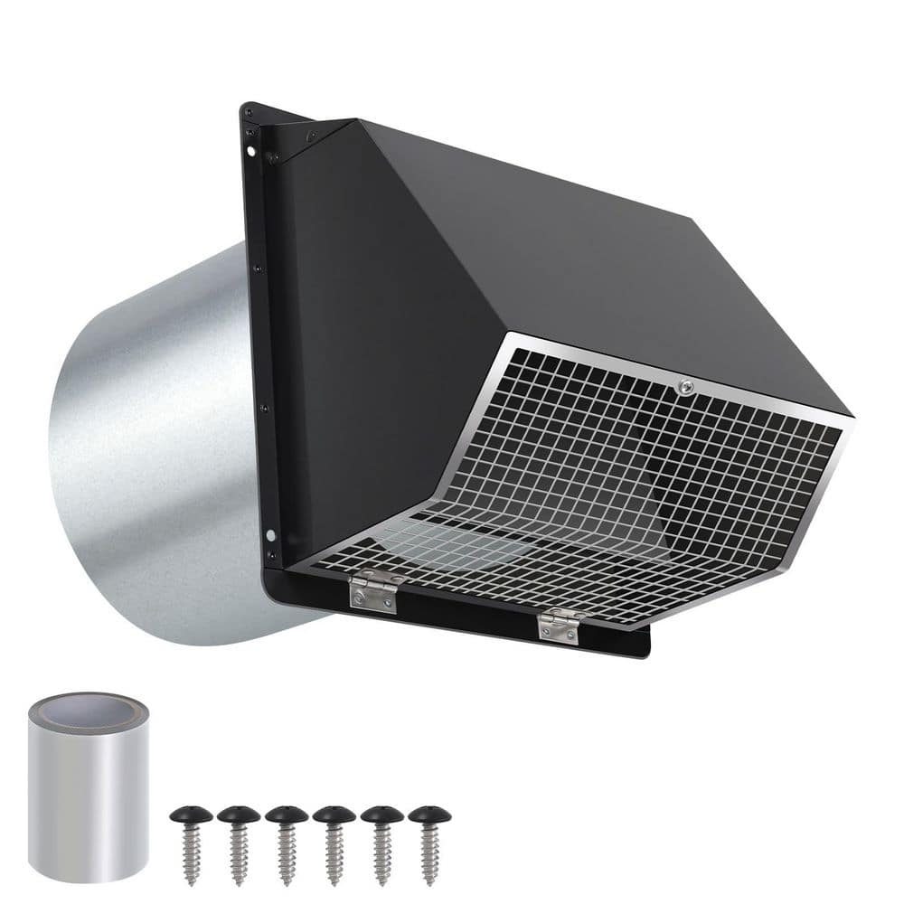 "6"" Black Hooded Wall Exhaust Vent with Screen and Damper, Galvanized Steel, 1-Pack" price history on PriceWatchPro