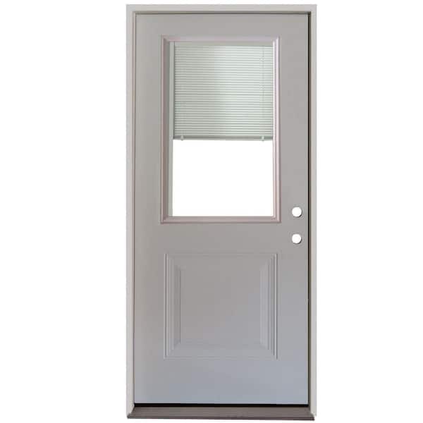 Steves & Sons 34 in. x 80 in. Element Series 1-Panel 1/2 Lite Mini-Blind White Primed Steel Prehung Front Door