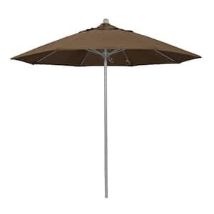 9 ft. Gray Woodgrain Aluminum Commercial Market Patio Umbrella Fiberglass Ribs and Push Lift in Cocoa Sunbrella
