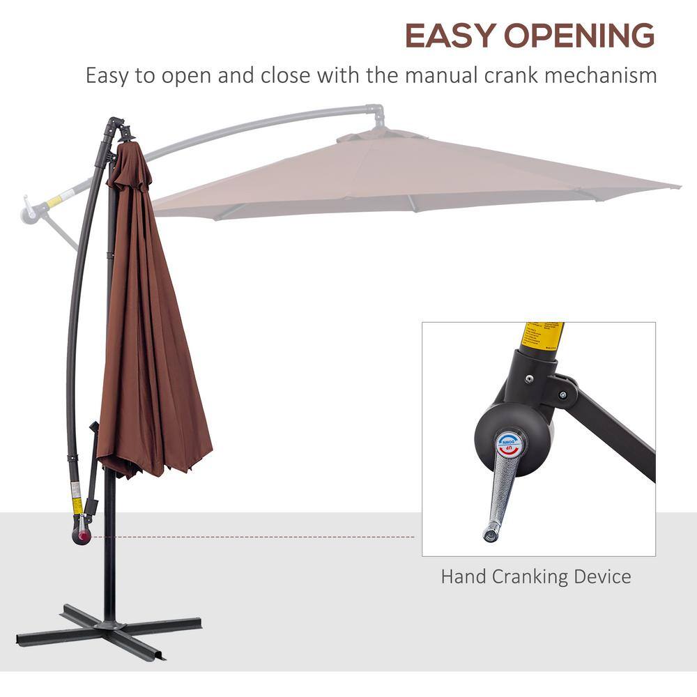 Brown Cantilever Patio Umbrella with UV Protection and Sturdy Stand