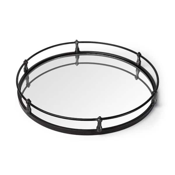 Silver Round Metal 24 in. Decorative Tray