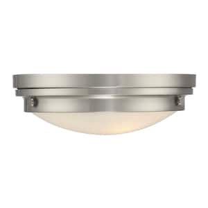 Lucerne 15 in. W x 4.75 in. H 3-Light Satin Nickel Flush Mount Ceiling Light with Glass Shade
