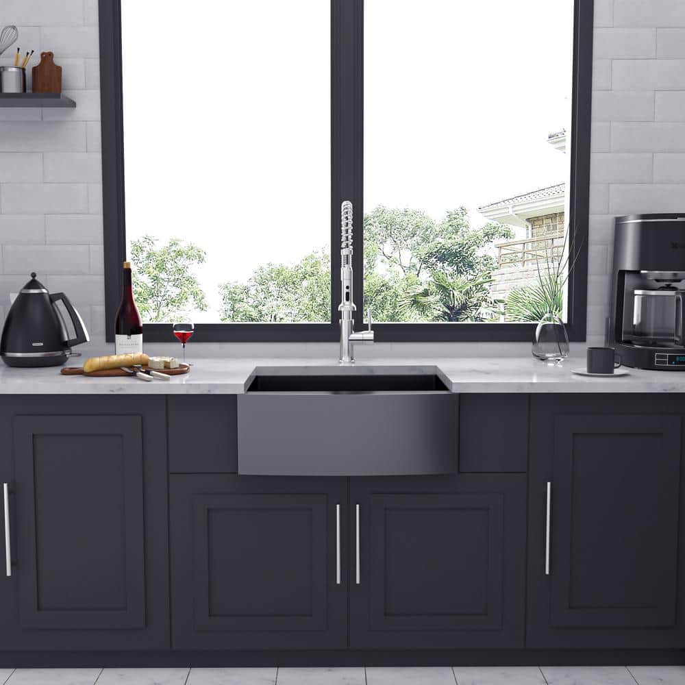 24'' Gunmetal Black Stainless Steel Farmhouse Kitchen Sink