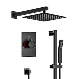 2-Spray 10 in. Wall Mount Dual Fixed and Handheld Shower Head in Matte Black (Valve Included)