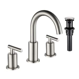 8 in. Widespread Double Handle High-Arc Bathroom Faucet with Pop-up Drain Rust Resist in Brushed Nickel