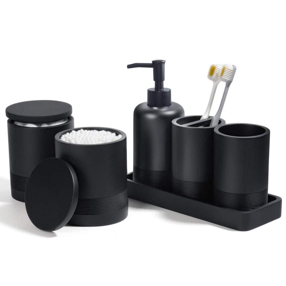 6-Piece Bathroom Accessory Set with Soap Dispenser, Vanity Tray, Tumbler, Cotton Swab Jar for Bathroom Organizer, Matte price history on PriceWatchPro