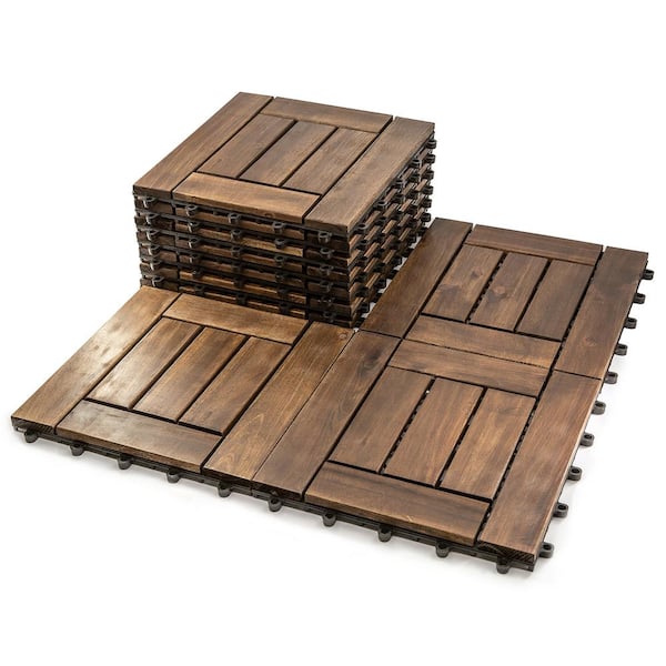 Pro Space 12 In X 12 In Acacia Wood Interlocking Flooring Deck Tile Dark Brown 30 Pack 5169