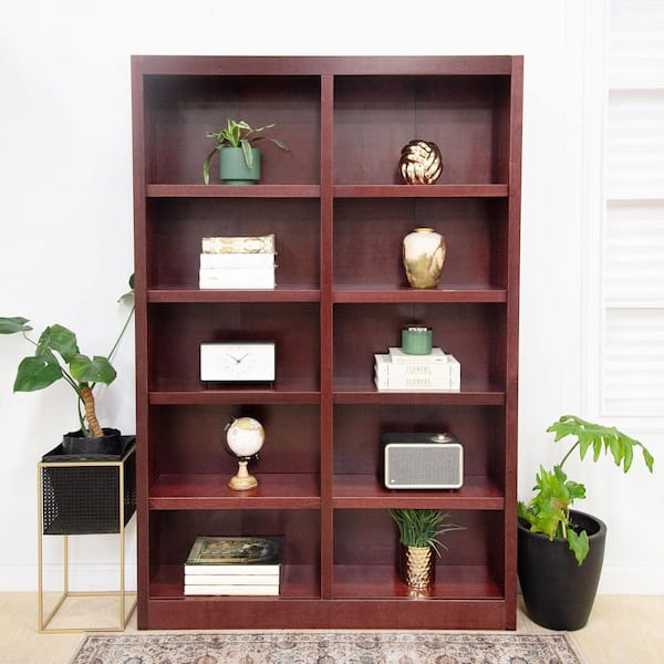 72 in. Cherry Wood 10-shelf Standard Bookcase with Adjustable Shelves