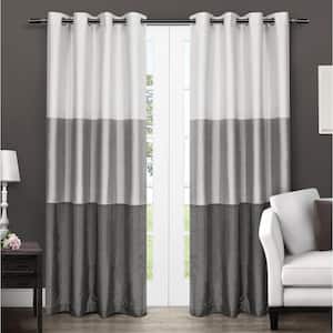 Black Pearl Striped Faux Silk Grommet Room Darkening Curtain - 54 in. W x 108 in. L (Set of 2)
