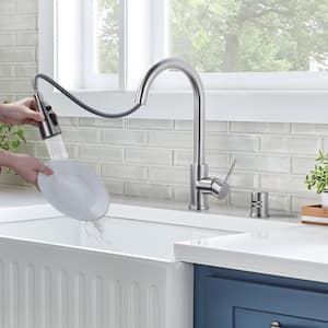 Single Handle Pull Down Sprayer Kitchen Faucet with 3-Mode Sprayer and Air Gap Kit in Brushed Nickel