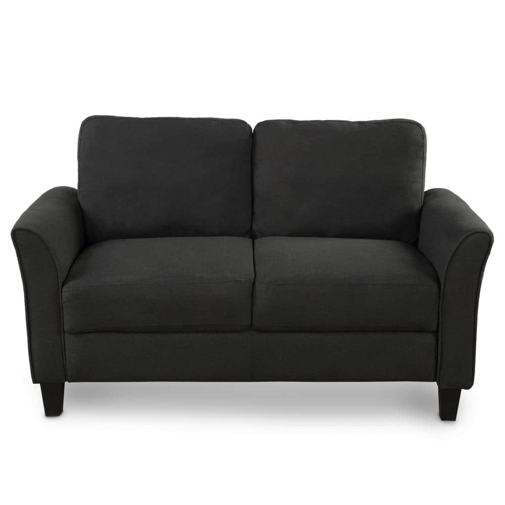 55.3 in. Black Living Room Furniture Linen Love Seat Sofa Double Seat Sofa 