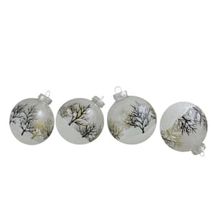 3.25 in. (80 mm) Clear and Frosted Winter Tree Scene Glass Christmas Ornament Ball Set (4-Count)