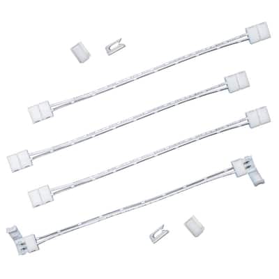 6 in. White Connector Cord LED Strip Light Connector Pack (4 x 6 in. Snap Connectors, 4 Wire Mounting Clips)