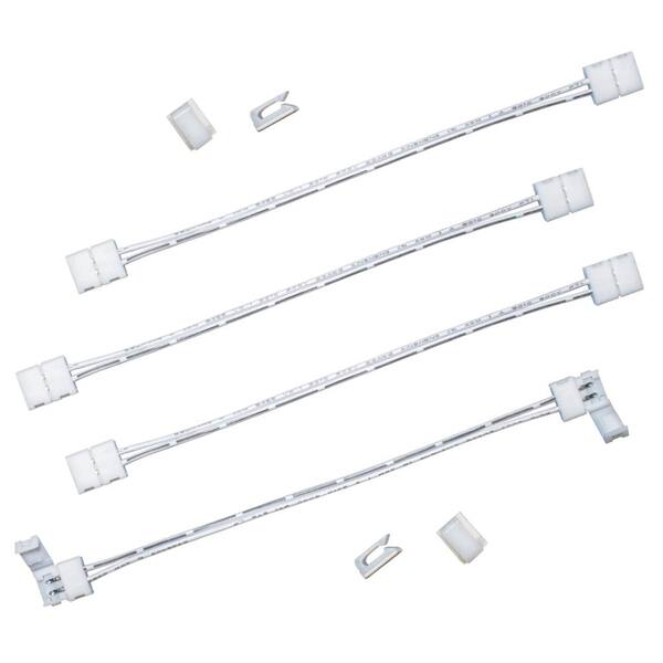 Commercial Electric 6 in. White Connector Cord LED Strip Light Connector Pack (4 x 6 in. Snap Connectors, 4 Wire Mounting Clips)