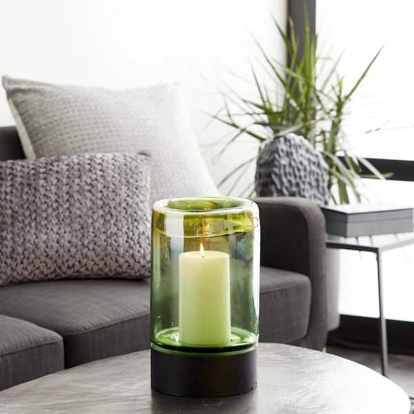 Large Round Candle Holder with Gold and Yellow Glass Lantern