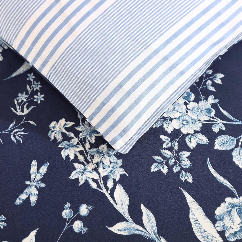 Indigo Blue Floral Cotton Full/Queen Bedspread Cover Set