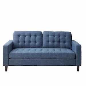 Brynn 76 in. Navy Polyester Upholstered 3 Seat Square Arm Sofa with Buttonless Tufting