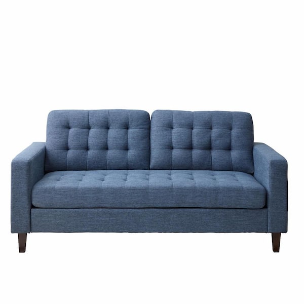 Brookside Brynn 76 in. Navy Polyester Upholstered 3 Seat Square Arm Sofa with Buttonless Tufting