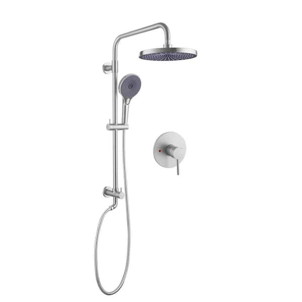 2-Spray Patterns 10 in. Shower System Wall Mount Dual Shower Heads 2.4 GPM with 3-Setting Hand Shower in Brushed Nickel