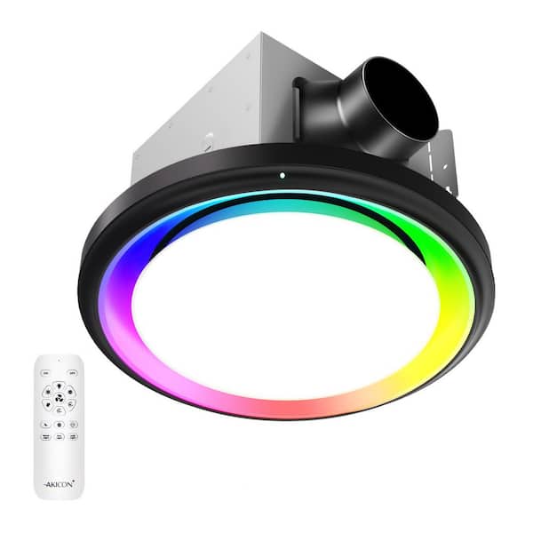 RGB2 Black 110 CFM 1.5 Sone Ceiling Bathroom Exhaust Fan with Dimmable and RGB Light, Remote, Humidity Sensor, Round
