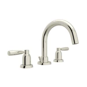 Holborn 8 in. Widespread Double-Handle Bathroom Faucet with Drain Kit Included in Polished Nickel