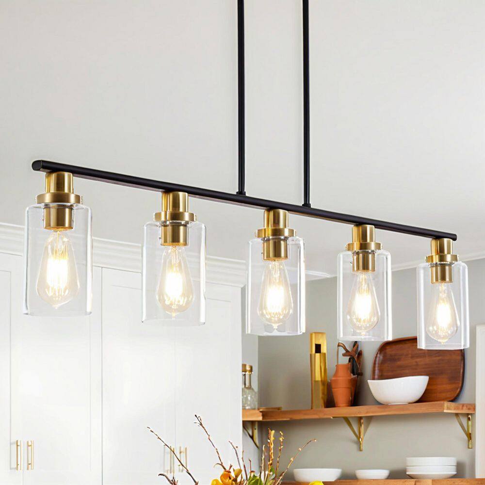 YANSUN 5-Light Elegant Black and Gold Farmhouse Chandelier