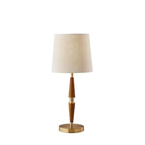 Weston 28.5 in. Walnut Rubberwood with Antique Brass Accents Table Lamp