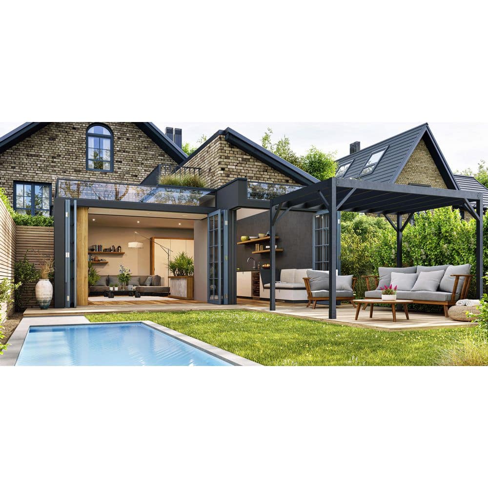 Modern Heavy Duty Black Steel 8 ft x 12 ft Pergola Kit