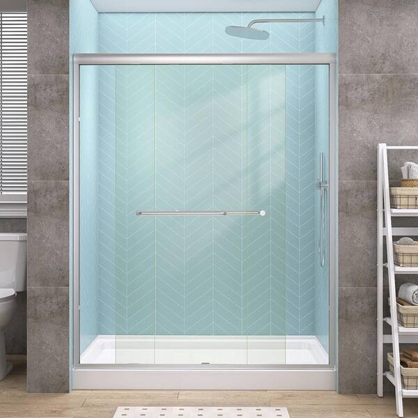 Getpro 56 in.-60 in. W x 72 in. H Double Sliding Framed Alcove Bypass Shower Door in Brushed Nickel with 1/4 in. Clear Glass