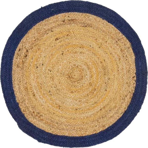 Unique Loom Braided Jute Goa Natural 3 ft. 3 in. x 3 ft. 3 in. Area Rug