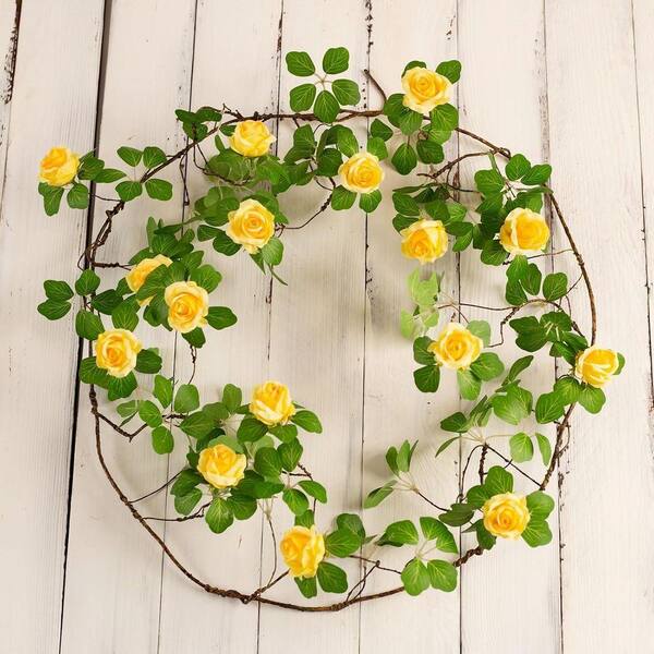 2-Pack 6 ft. Yellow Bendable Artificial Rose Flower Garland
