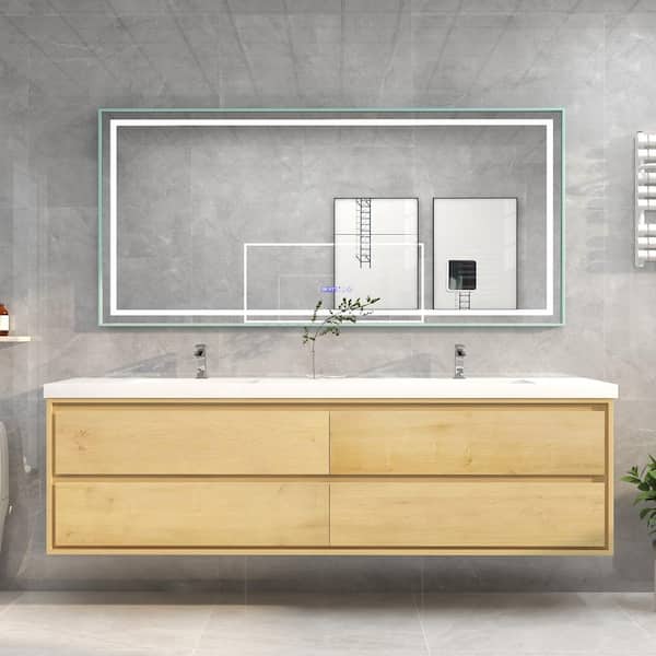 Moreno Bath Sage 83 in. W x 19.75 in. D x 24.75 in. H Vanity in Light Oak with Reinforced Acrylic Vanity Top in White